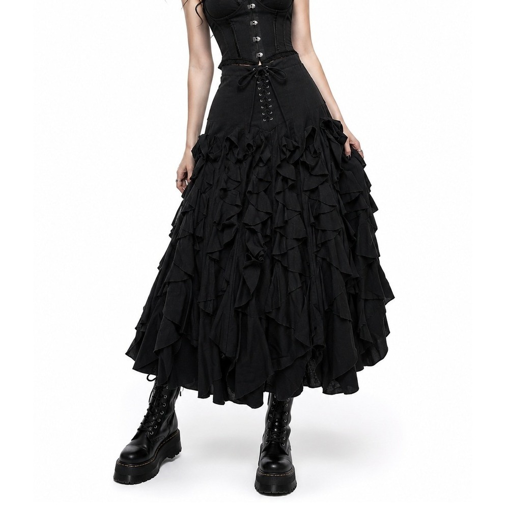 Whimsigoth Cordelia Size M Midi Skirt Gothic Ruffle Lace Up Corset Dark Romantic